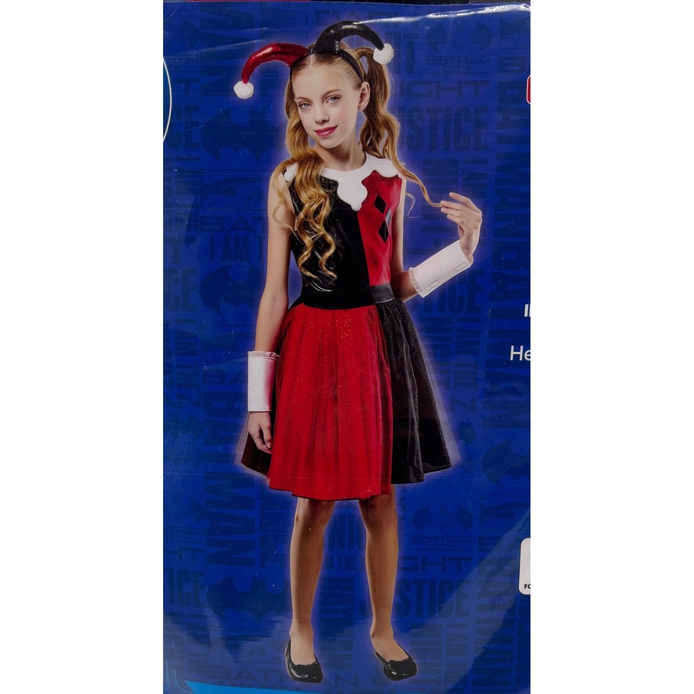 Rubies DC Comics Harley Quinn Kids Costume Dress Headband Cuffs Red Black 7-8 M